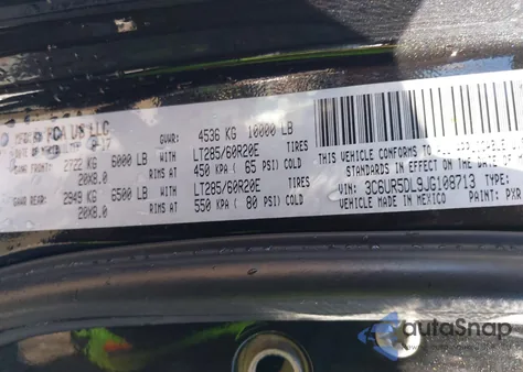 2018 Ram 2500 Lone Star 4X4 6'4 Box z USA, uszkodzony, nr VIN 3C6UR5DL9JG108713